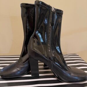 NWOT WANDLER Lesly black patent leather heeled boots in 10